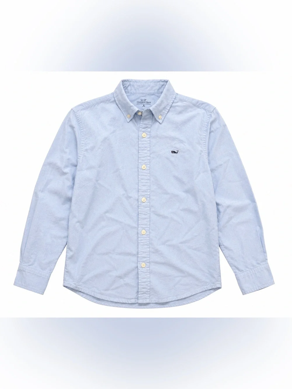 Vineyard Vines Boys' Oxford Long Sleeve Whale Shirt- chambray blue - m (12-14)